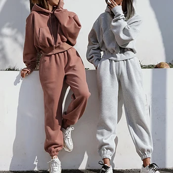 A Nők Őszi Téli Streetwear Plus Size Kapucnis Felső Kocogók 2 Darabos Készlet Kapucnis Pulóver Két Darabos Készlet Melegítőben Gyapjú Ruhák