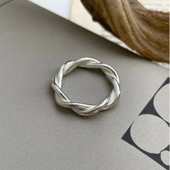 Hiteles S925 Sterling Ezüst Kettős Sorok Csavart Kötél vastagsága Gyűrű Nehéz Jól Ékszerek C-J1558