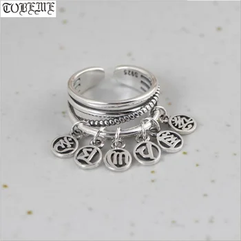 100% 925 Ezüst színű Tibeti Hat Szó Közmondás Gyűrű 925 Sterling Buddhista OM Mani Padme Hum Gyűrű, mint Tiszta Ezüst, sok Szerencsét Ékszerek