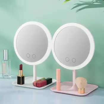 Új LED Smink Tükör Fény Hölgyek Tároló Smink Lámpa Asztali USB Hiúság Tükör Kerek Kozmetikai Tükör a Hálószobában