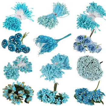 33 kék szimuláció virág, mag műanyag kézi DIY esküvői csokrok hab a műanyag virágok