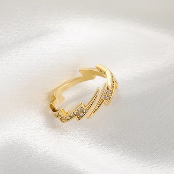 Új Divat Tiszta CZ Villám Nyitó Gyűrű a Nők Magas Minőségű Arany Színű Fém Állítsa be Ujj Gyűrű Elegáns Esküvői Ékszerek