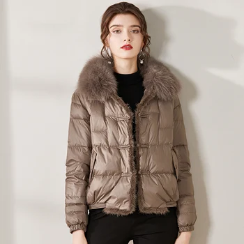2021 Új Női Téli Kabát Divat Vintage Gombok Nagy Prémes Gallér Női Használjunk, Gyapjú, Bárány, Kacsa Le Kitöltése Rövid Kabát