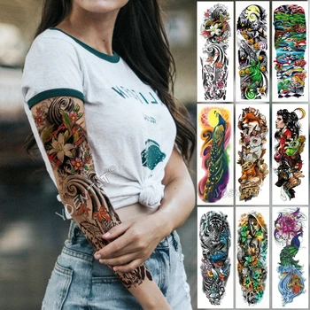 Nagy Kar Hüvely Tetoválás Japán Hullám Vízálló Ideiglenes Tetoválás Matrica Lily Páva Férfiak Teljes Tigris Fox Tetoválás Body Art Nők