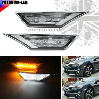 (2) Amber-fehér LED w/ OEM JDM Tiszta Fehér Lencse Oldalsó Helyzetjelző Lámpák 10 Generációs Honda Civic Sedan/Coupe/Ferdehátú