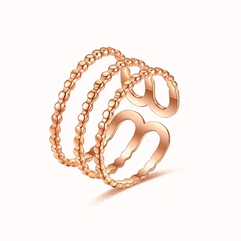 Rozsdamentes Acél Rose Gold Színű Kerek Dot Ujj Gyűrű Multi Layer Gyöngy Alakú Átméretezhető Nyitott Méret Gyűrűt A Nők Esküvői Ékszerek