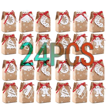 24 Szettek, Karácsonyi Ajándék Táskák Kategória 7Inch Karácsonyi Édesség Kraft Papír Táskák Cookie Csomagolás Doboz Új Év KARÁCSONYI Díszek, 2022 0