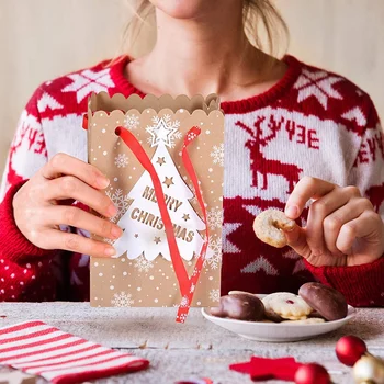 24 Szettek, Karácsonyi Ajándék Táskák Kategória 7Inch Karácsonyi Édesség Kraft Papír Táskák Cookie Csomagolás Doboz Új Év KARÁCSONYI Díszek, 2022 1