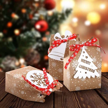 24 Szettek, Karácsonyi Ajándék Táskák Kategória 7Inch Karácsonyi Édesség Kraft Papír Táskák Cookie Csomagolás Doboz Új Év KARÁCSONYI Díszek, 2022 3