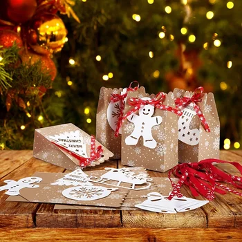 24 Szettek, Karácsonyi Ajándék Táskák Kategória 7Inch Karácsonyi Édesség Kraft Papír Táskák Cookie Csomagolás Doboz Új Év KARÁCSONYI Díszek, 2022 4